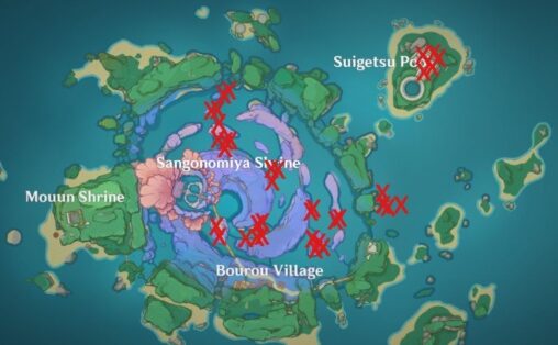Genshin Impact Sango Pearl locations map
