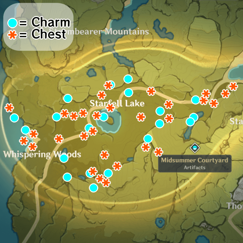 Path of Gentle Breezes Moonchase Charm and Mystmoon Chest Locations Map: